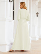 Sunnderly Women's Chiffon Bridesmaid Dress A line Long Sleeves Formal Evening Prom Gown for Wedding Guest SY28032