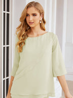 Elegante vestido de dos piezas para madre de la novia, talla grande, pantalón, capas con volantes, bata plateada SY28064 