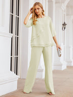 Elegante vestido de dos piezas para madre de la novia, talla grande, pantalón, capas con volantes, bata plateada SY28064 
