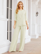 Elegante vestido de dos piezas para madre de la novia, talla grande, pantalón, capas con volantes, bata plateada SY28064 