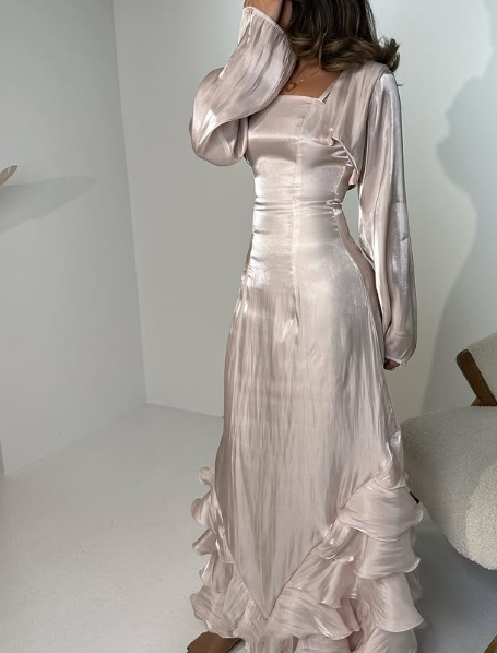 Vintage Prom Dresses with Pleated Ruffles Floor Length Evening Gown Y4595