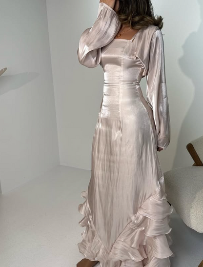 Vintage Prom Dresses with Pleated Ruffles Floor Length Evening Gown Y4595