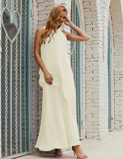 Chiffon Langes Plus Size Kleider für die Brautmutter Formales Brautjungfern-Abschlussballkleid SY28019 