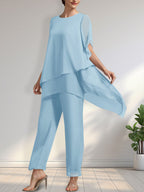 Vestido de gasa para madre de la novia, con escote redondo y largo hasta los tobillos, de mono/pantalón separado