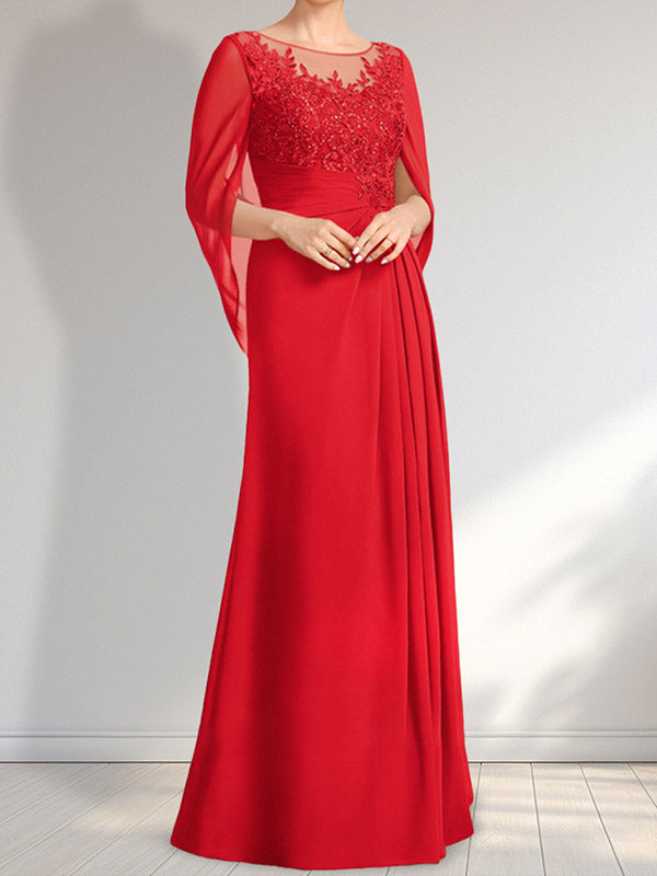 Vestido de gasa con encaje, ilusión, corte A, largo hasta el suelo, para madre de la novia con lentejuelas plisadas
