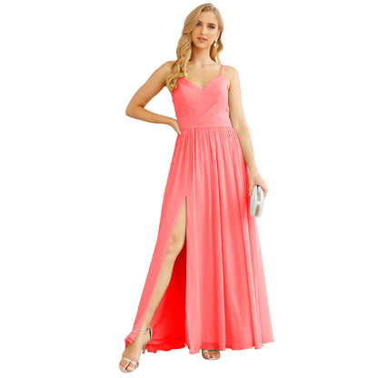 Vestidos de dama de honor con tirantes finos para mujer, de gasa, largos, formales, para fiesta y graduación 