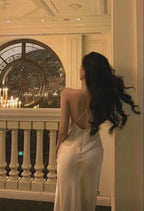 Seidensatin Kreuzrücken Langes Abendkleid Sexy Abendkleid Y717