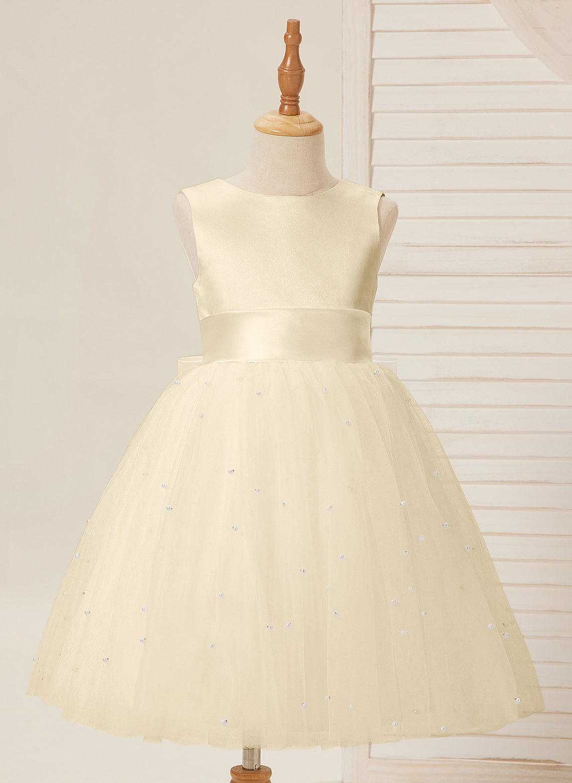 Duchesse-Linie/Princess-Linie Satin Tüll Knielang Blumenmädchenkleid 