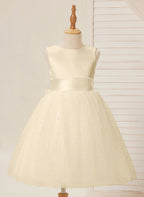Duchesse-Linie/Princess-Linie Satin Tüll Knielang Blumenmädchenkleid 