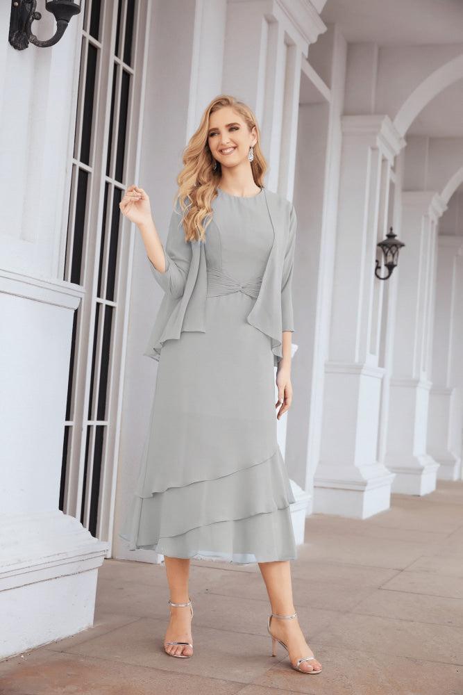 Vestido formal de fiesta Sunnderly de dos piezas, corte A, para madre de la novia, SY28072 