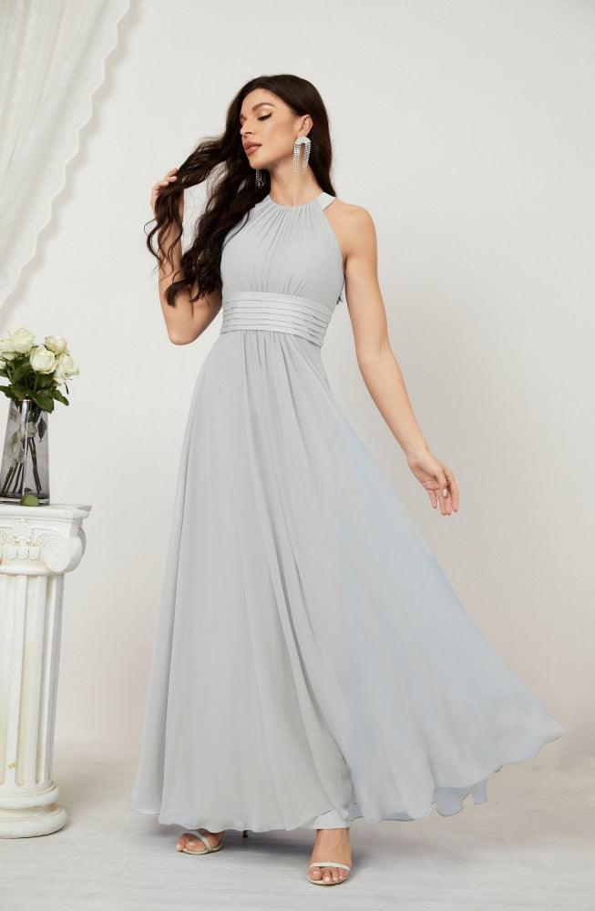 Vestido formal de fiesta Sunnderly de gasa con cuello halter, largo y sin mangas, para dama de honor SY2802 
