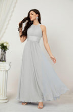 Vestido formal de fiesta Sunnderly de gasa con cuello halter, largo y sin mangas, para dama de honor SY2802 