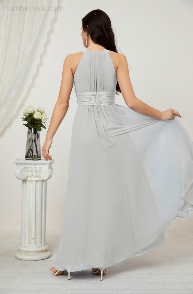 Vestido formal de fiesta Sunnderly de gasa con cuello halter, largo y sin mangas, para dama de honor SY2802 