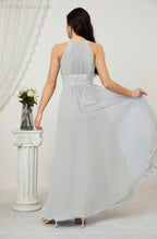 Vestido formal de fiesta Sunnderly de gasa con cuello halter, largo y sin mangas, para dama de honor SY2802 