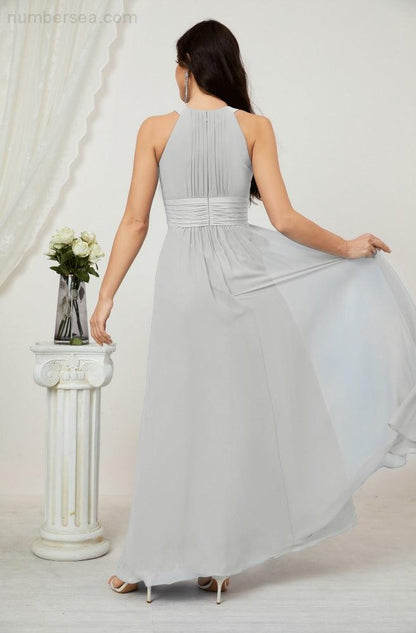 Sunnderly Formal Party Gown Dress Chiffon Halter Long Sleeveless Bridesmaid Dresses SY2802