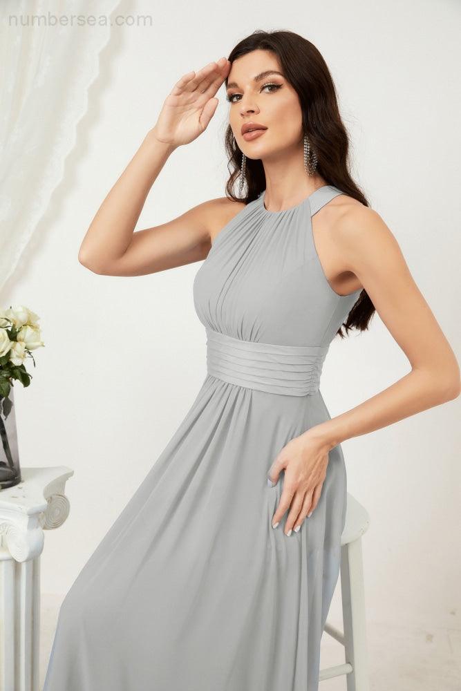 Vestido formal de fiesta Sunnderly de gasa con cuello halter, largo y sin mangas, para dama de honor SY2802 