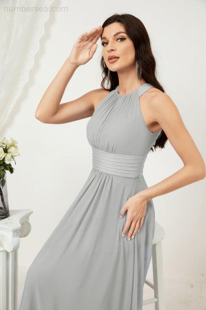 Sunnderly Formal Party Gown Dress Chiffon Halter Long Sleeveless Bridesmaid Dresses SY2802