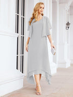 Vestido formal de fiesta Sunnderly de dos piezas, corte A, para madre de la novia, SY28073 