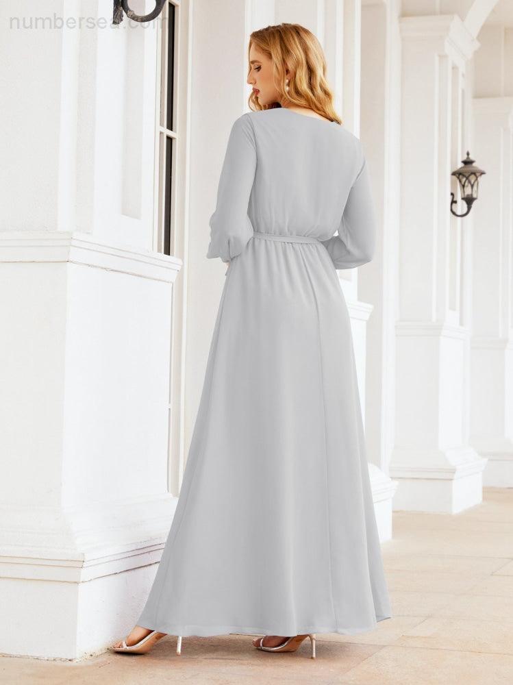 Sunnderly Women's Chiffon Bridesmaid Dress A line Long Sleeves Formal Evening Prom Gown for Wedding Guest SY28032