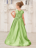 A-Linie Spitze Satin Bodenlang Blumenmädchenkleid 