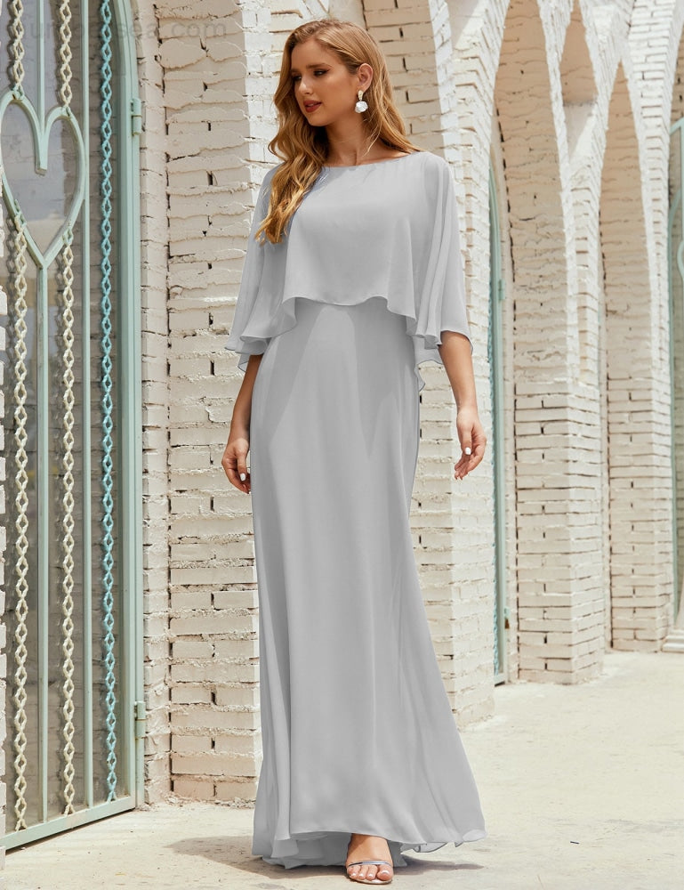 Vestido de dama de honor Sunnderly para mujer, de gasa, manga larga y cuello en V, vestido formal para boda o fiesta SY28018 
