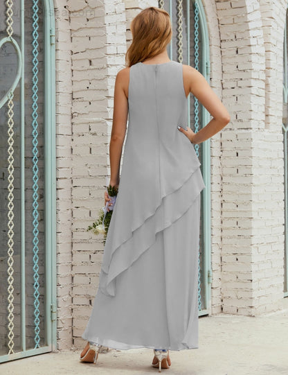 Chiffon Langes Plus Size Kleider für die Brautmutter Formales Brautjungfern-Abschlussballkleid SY28019 