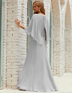 Vestido de dama de honor Sunnderly para mujer, de gasa, manga larga y cuello en V, vestido formal para boda o fiesta SY28018 