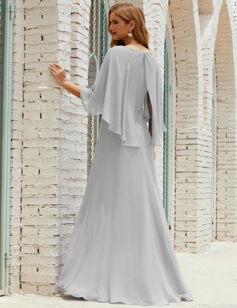 Vestido de dama de honor Sunnderly para mujer, de gasa, manga larga y cuello en V, vestido formal para boda o fiesta SY28018 
