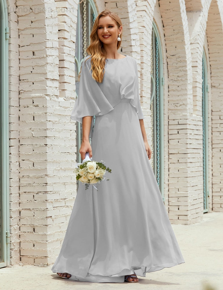 Vestido de dama de honor Sunnderly para mujer, de gasa, manga larga y cuello en V, vestido formal para boda o fiesta SY28018 