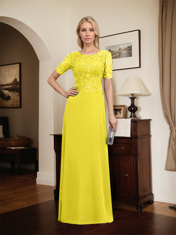 Vestido de gasa con encaje y lentejuelas para madre de la novia, corte A, largo hasta el suelo