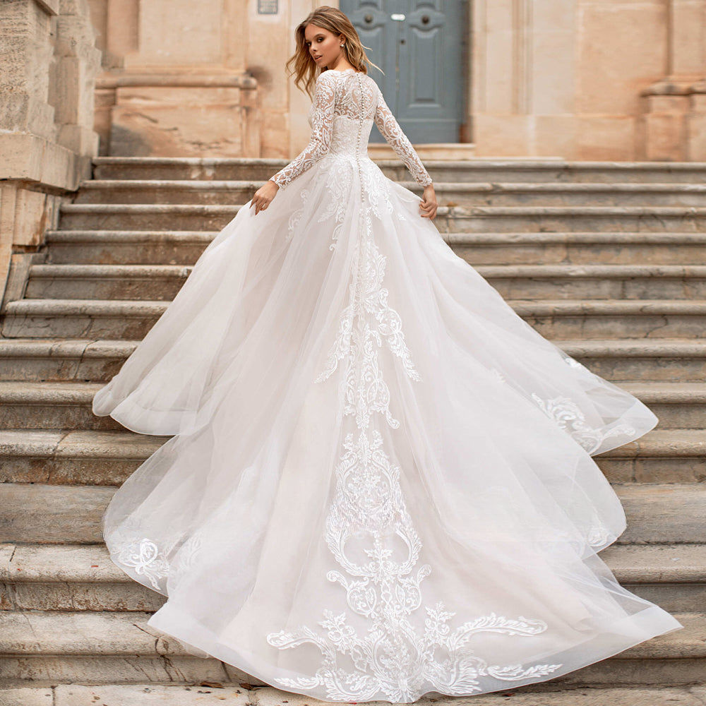 Luxury Wedding Dresses Lace Applique A-Line Bridal Gowns Robe Church Wedding Party Beach Vestido De Novia 2023 Boda Elegante שמל-payinti