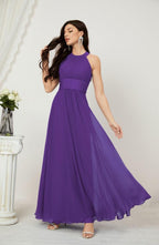Vestido formal de fiesta Sunnderly de gasa con cuello halter, largo y sin mangas, para dama de honor SY2802 