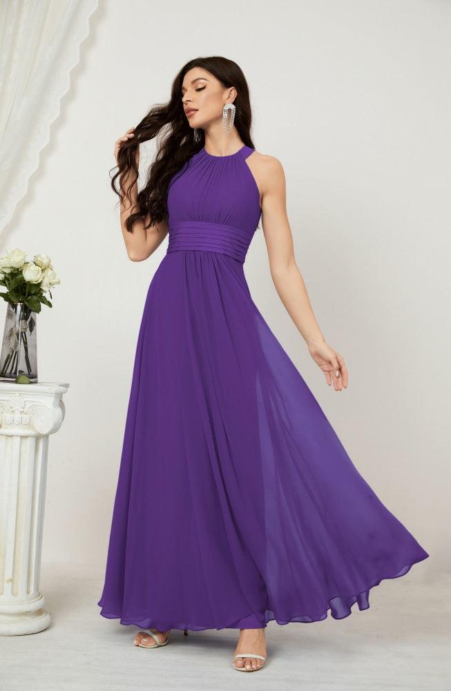 Vestido formal de fiesta Sunnderly de gasa con cuello halter, largo y sin mangas, para dama de honor SY2802 