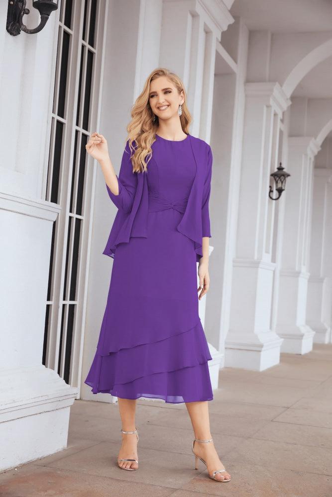 Vestido formal de fiesta Sunnderly de dos piezas, corte A, para madre de la novia, SY28072 