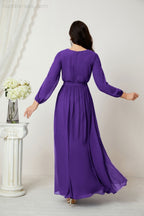 Vestidos de noche Sunnderly con escote en V profundo, gasa, para dama de honor, manga larga de obispo, abertura lateral, vestido formal SY2806 