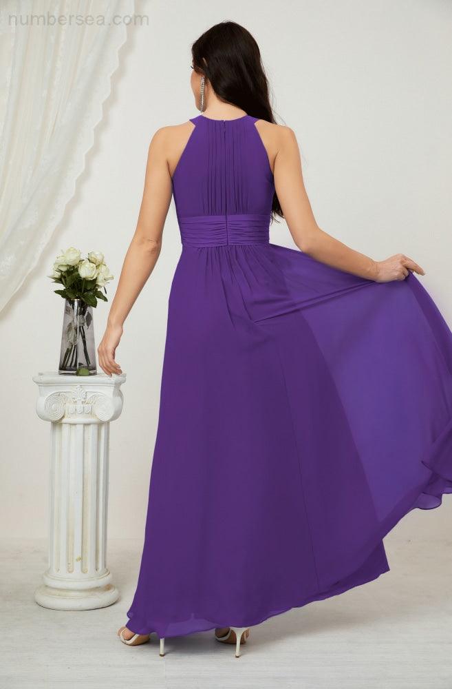 Vestido formal de fiesta Sunnderly de gasa con cuello halter, largo y sin mangas, para dama de honor SY2802 