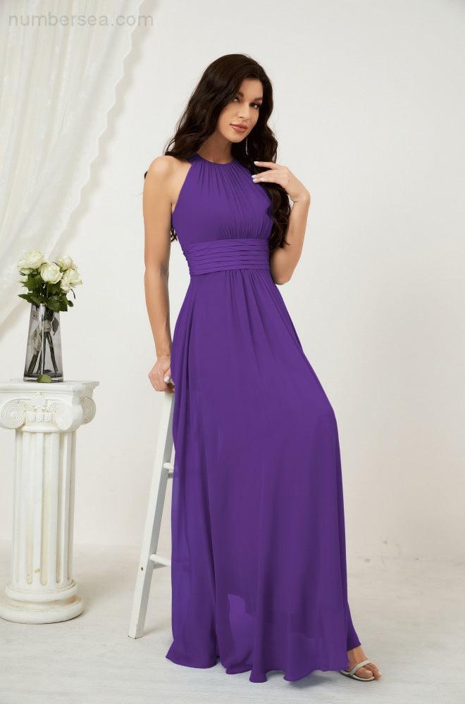 Vestido formal de fiesta Sunnderly de gasa con cuello halter, largo y sin mangas, para dama de honor SY2802 
