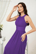 Vestido formal de fiesta Sunnderly de gasa con cuello halter, largo y sin mangas, para dama de honor SY2802 