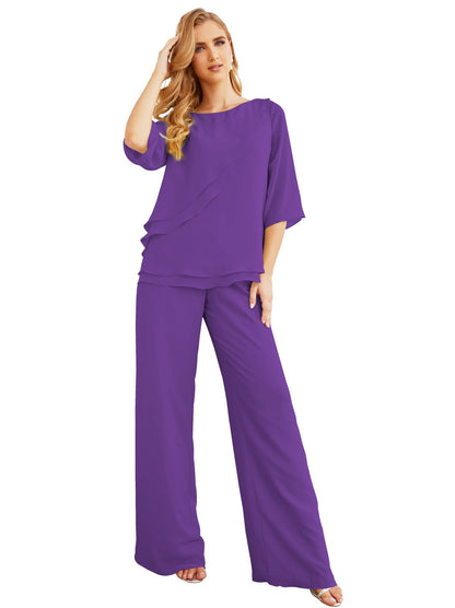 Sunnderly Elegant 2 Piece Mother of The Bride Dress Plus Size Pant Suits Ruffle Layers Sliver Housecoat SY28064
