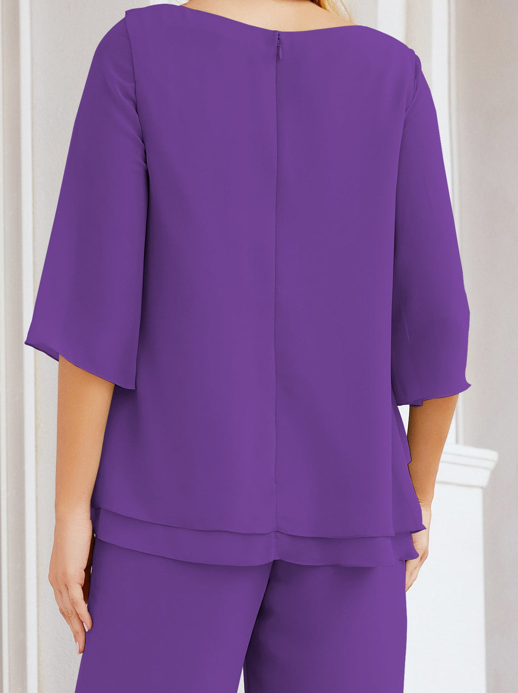 Elegante vestido de dos piezas para madre de la novia, talla grande, pantalón, capas con volantes, bata plateada SY28064 