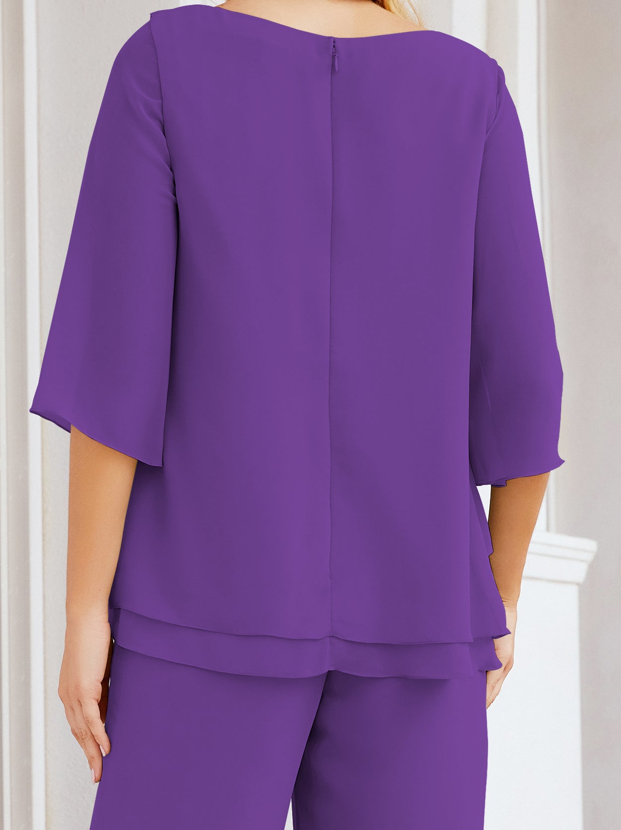 Elegante vestido de dos piezas para madre de la novia, talla grande, pantalón, capas con volantes, bata plateada SY28064 
