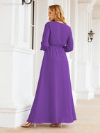 Sunnderly Women's Chiffon Bridesmaid Dress A line Long Sleeves Formal Evening Prom Gown for Wedding Guest SY28032