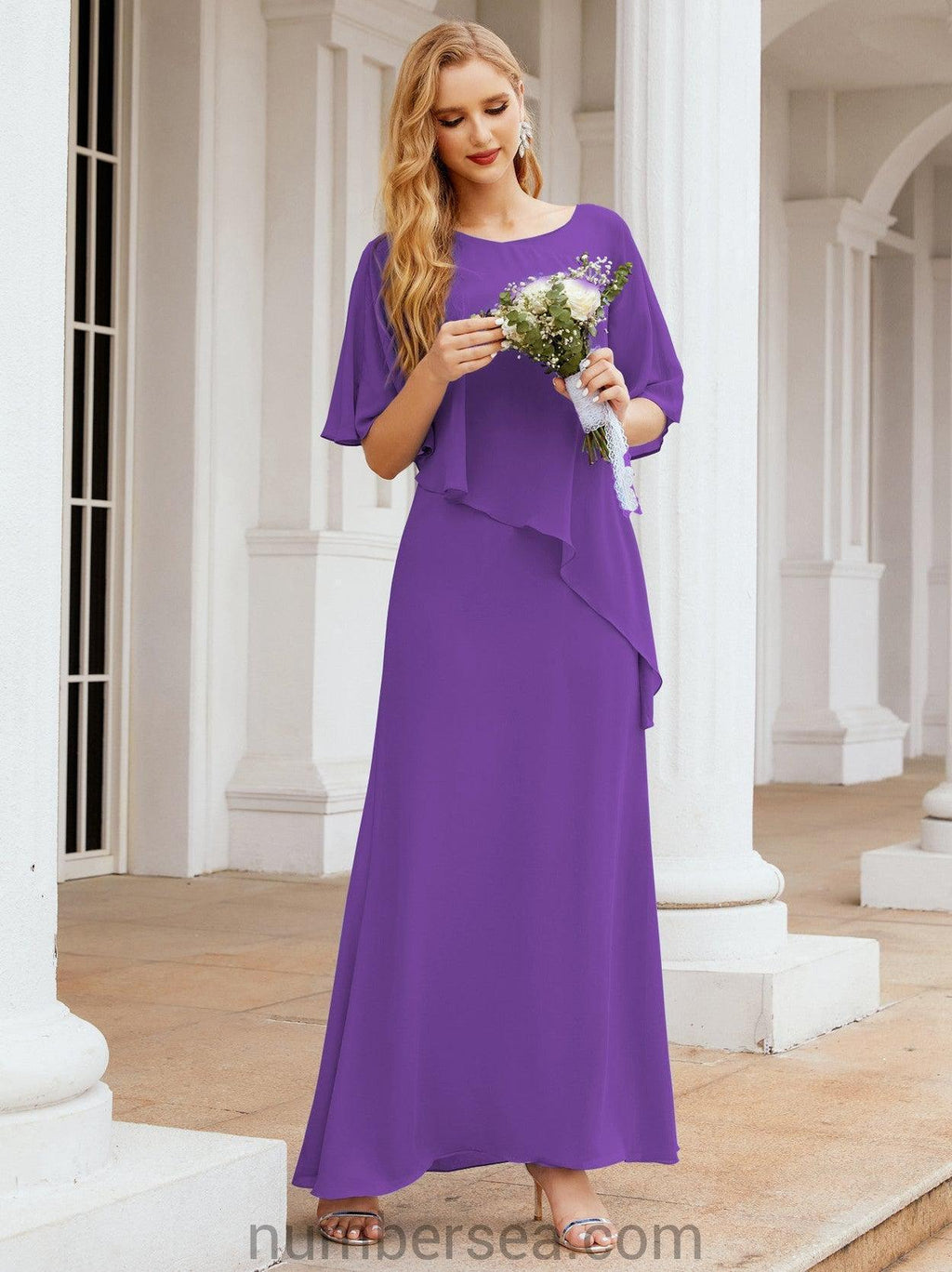 Vestido formal de fiesta Sunnderly, largo, para madre de la novia, con capa con volantes, SY28026 