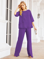 Elegante vestido de dos piezas para madre de la novia, talla grande, pantalón, capas con volantes, bata plateada SY28064 
