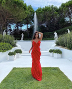 Sexy Rüschen Ballkleid Rot Rückenfrei Langes Partykleid Abendkleid Y7474