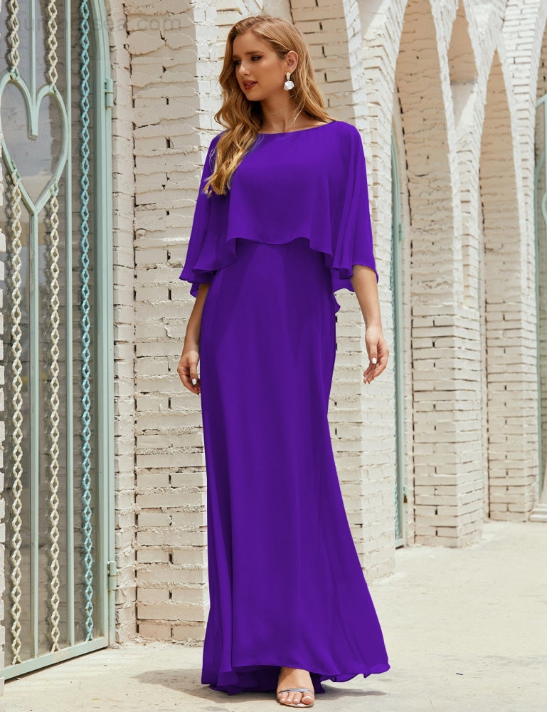 Vestido de dama de honor Sunnderly para mujer, de gasa, manga larga y cuello en V, vestido formal para boda o fiesta SY28018 