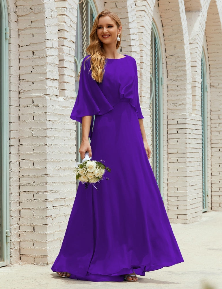 Vestido de dama de honor Sunnderly para mujer, de gasa, manga larga y cuello en V, vestido formal para boda o fiesta SY28018 