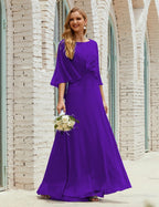 Vestido de dama de honor Sunnderly para mujer, de gasa, manga larga y cuello en V, vestido formal para boda o fiesta SY28018 