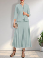 Vestido de gasa para madre de la novia con escote en A, largo hasta la rodilla, con lentejuelas y abalorios.