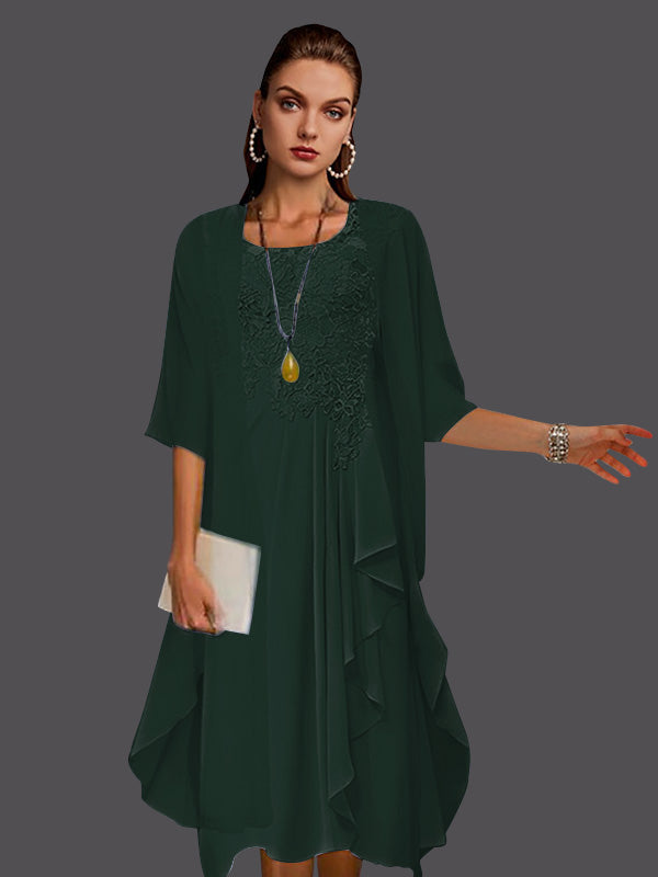 Vestido de dos piezas de gasa, corte A, sin mangas, con encaje y apliques plisados